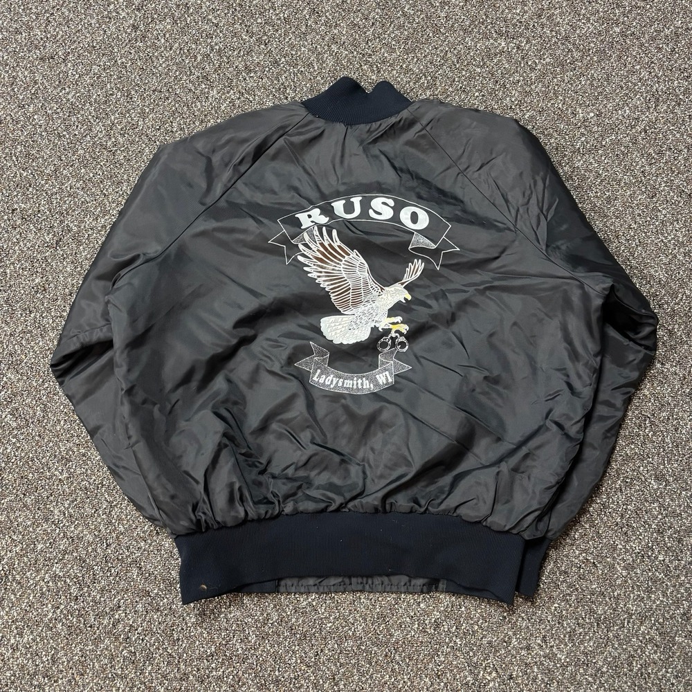 Vintage 1980s Jacket Bomber Graphic Eagle Gunsmith Rare Black Button Up Terry L